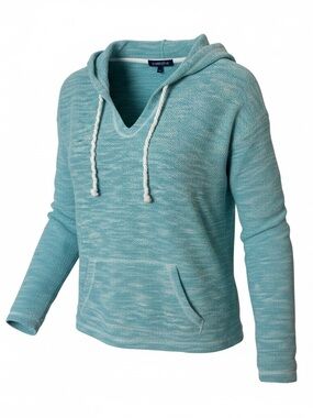 Ocean Drive Teal Marled V‑Neck Hooded Pullover